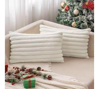 MIULEE Set of 2 Plush Velvet Cushion Covers Soft Modern Faux Fur Pillow Case Smooth Washable Home Decorative Pillow Covers for Living Room Bedroom Sofa 30 x 50 cm 12 x 20 Inch Pure White