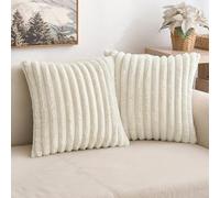 MIULEE Set of 2 Plush Velvet Cushion Covers Soft Modern Faux Fur Pillow Case Smooth Washable Home Decorative Pillow Covers for Living Room Bedroom Sofa 40 x 40 cm 16 x 16 Inch Pure White