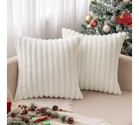 MIULEE Set of 2 Plush Velvet Cushion Covers Soft Modern Faux Fur Pillow Case Smooth Washable Home Decorative Pillow Covers for Living Room Bedroom Sofa 50 x 50cm 20 x 20 Inch Pure White