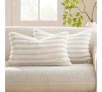 MIULEE Set of 2 Plush Velvet Cushion Covers Soft Modern Faux Fur Pillow Case Smooth Washable Home Decorative Pillow Covers for Living Room Bedroom Sofa 30 x 50 cm 12 x 20 Inch Pure White