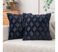 MIULEE Set of 2 Soft Plush Wool and Suede Cushion Covers with Diamond Patterns on Both Sides Decorative Pillowcase for Living Room, Bedroom, Sofa, 45 x 45 cm, Dark Blue