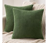 MIULEE Set of 2 Striped Corduroy Cushion Covers Soft Throw Pillow Case Sham Home for Sofa Couch/Bedroom Decorative Fluffy Large Pillowcases 50x50cm Matcha Green
