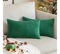 MIULEE Set of 2 Striped Corduroy Square Christmas Throw Pillow Case Soft Cushion Cover Sham Home for Sofa Chair Couch/Bedroom Decorative Fluffy Large Pillowcases 12x20 Inch 30x50cm Dark green