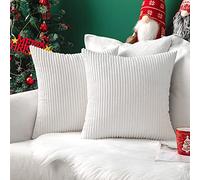 MIULEE Set of 2 Striped Corduroy Square Christmas Throw Pillow Case Soft Cushion Cover Sham Home for Sofa Chair Couch/Bedroom Decorative Fluffy Pillowcases 18x18 Inch 45x45cm Pure White