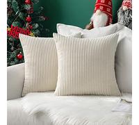 MIULEE Set of 2 Striped Corduroy Square Christmas Throw Pillow Case Soft Cushion Cover Sham Home for Sofa Chair Couch/Bedroom Decorative Fluffy Pillowcases 26x26 Inch 65x65cm Cream White