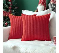 MIULEE Set of 2 Striped Corduroy Square Christmas Throw Pillow Case Soft Cushion Cover Sham Home for Sofa Chair Couch/Bedroom Decorative Fluffy Large Pillowcases 16x16 Inch 40x40cm Red