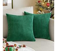 MIULEE Set of 2 Striped Corduroy Square Christmas Throw Pillow Case Soft Cushion Cover Sham Home for Sofa Chair Couch/Bedroom Decorative Fluffy Large Pillowcases 16x16 Inch 40x40cm Dark green