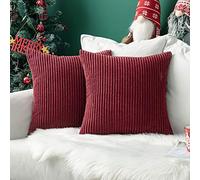 MIULEE Set of 2 Striped Corduroy Square Christmas Throw Pillow Case Soft Cushion Cover Sham Home for Sofa Chair Couch/Bedroom Decorative Fluffy Large Pillowcases 16x16 Inch 40x40cm Burgundy