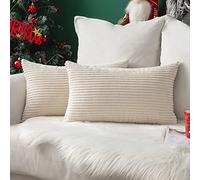 MIULEE Set of 2 Striped Corduroy Square Christmas Throw Pillow Case Soft Cushion Cover Sham Home for Sofa Chair Couch/Bedroom Decorative Fluffy Large Pillowcases 12x20 Inch 30x50cm Cream White