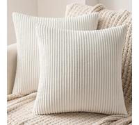 MIULEE Set of 2 Striped Corduroy Square Throw Pillow Case Soft Cushion Cover Sham Home for Sofa Chair Couch/Bedroom Decorative Fluffy Pillowcases 16x16 Inch 40x40cm Pure White