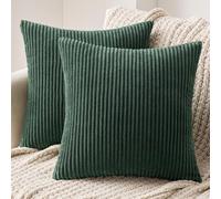 MIULEE Set of 2 Striped Corduroy Square Christmas Throw Pillow Case Soft Cushion Cover Sham Home for Sofa Chair Couch/Bedroom Decorative Fluffy Large Pillowcases 20x20 Inch 50x50cm Dark green