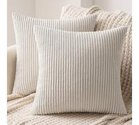 MIULEE Set of 2 Striped Corduroy Square Throw Pillow Case Soft Cushion Cover Sham Home for Sofa Chair Couch/Bedroom Decorative Fluffy Pillowcases 26x26 Inch 65x65cm Cream White