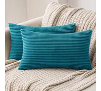 MIULEE Set of 2 Striped Corduroy Square Throw Pillow Case Soft Cushion Cover Sham Home for Sofa Chair Couch/Bedroom Decorative Fluffy Large Pillowcases 12x20 Inch 30x50cm Lake Blue
