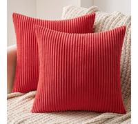 MIULEE Set of 2 Striped Corduroy Square Throw Pillow Case Soft Cushion Cover Sham Home for Sofa Chair Couch/Bedroom Decorative Fluffy Large Pillowcases 16x16 Inch 40x40cm Red