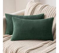 MIULEE Set of 2 Striped Corduroy Square Throw Pillow Case Soft Cushion Cover Sham Home for Sofa Chair Couch/Bedroom Decorative Fluffy Large Pillowcases 12x20 Inch 30x50cm Dark green