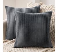 MIULEE Set of 2 Striped Corduroy Square Throw Pillow Case Soft Cushion Covers Sham Home for Sofa Couch/Bedroom Decorative Fluffy Large Pillowcases 16x16 Inch 40x40cm Grey