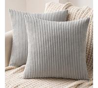MIULEE Set of 2 Striped Corduroy Square Throw Pillow Case Soft Cushion Covers Sham Home for Sofa Couch/Bedroom Decorative Fluffy Large Pillowcases 18x18 Inch 45x45cm Light Grey