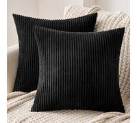 MIULEE Set of 2 Striped Corduroy Square Throw Pillow Case Soft Cushion Covers Sham Home for Sofa Couch/Bedroom Decorative Fluffy Large Pillowcases 16x16 Inch 40x40cm Black