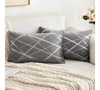 MIULEE Set of 2 Velvet Cushion Covers Silver Throw Pillow Case Decorative Square Bright Line Design Pillowcovers for Couch Livingroom Sofa Bed Bedroom 30x50 cm 12x20 Inch Light Gray