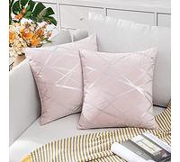 MIULEE Set of 2 Velvet Cushion Covers Silver Throw Pillow Case Decorative Square Bright Line Design Pillowcovers for Couch Livingroom Sofa Bed Bedroom 50x50 cm 20x20 Inch Pink