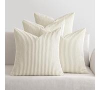 MIULEE Set of 4 Corduroy Christmas Cushion Covers Soft Decorative Square Throw Pillow Covers for Spring Cushion Soft Pillowcase Striped Cushion Covers Pack of four for Home decor Sofa 20x20inch Cream