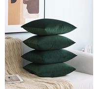 MIULEE Set of 4 Velvet Cushion Covers Soft Decorative Square Throw Pillow Cover Luxury Pillowcases for Livingroom Sofa Bedroom with Invisible Zipper 50cm x 50cm,20x20 Inches Dark Green