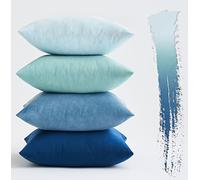 MIULEE Set of 4 Velvet Cushion Covers Soft Decorative Square Throw Pillow Cover Luxury Pillowcases for Livingroom Sofa Bedroom with Invisible Zipper 45cm x 45cm,18x18 Inches Blue Series