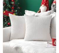 MIULEE Set of 2 Striped Corduroy Square Throw Pillow Case Soft Cushion Cover Sham Home for Sofa Chair Couch/Bedroom Decorative Fluffy Pillowcases 16x16 Inch 40x40cm Pure White