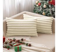 MIULEE Set of Plush Velvet Cushion 2 Faux 30 x 50 cm 12 x 20 Red