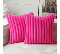 MIULEE Set of Plush Velvet Cushion 2 Faux 45 x 45 cm 18 x 18 Red
