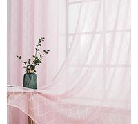 MIULEE Sheer Curtains Voile Moroccan Style Translucent Embroidered Sheer Window Curtains Draperies for Bedroom Eyelet Top Voile Polyester Decor for Living Room Nursery 2 Panels 55"Wx88"L Morocco Pink