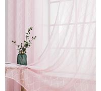 MIULEE Sheer Curtains Voile Moroccan Style Translucent Embroidered Sheer Window Curtains Draperies for Bedroom Eyelet Top Voile Polyester Decor for Living Room Nursery 2 Panels 55"Wx96"L Morocco Pink