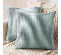 MIULEE Striped Corduroy Fabric Square Throw Pillow Case,Solid Cushion Cover for Sofa Chair Couch/Bedroom Decorative Pillowcases 20x20 Inch 2 Pieces,Greenish white