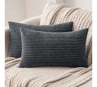 MIULEE Striped Corduroy Fabric Square Throw Pillow Case,Solid Cushion Cover Sham Home for Sofa Chair Couch/Bedroom Livingroom Decorative Pillowcases Grey 12"x20" 2 Pieces