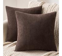 MIULEE Striped Corduroy Fabric Square Throw Pillow Case,Solid Cushion Cover Sham Home for Sofa Chair Couch/Bedroom Decorative Pillowcases 20x20 inch 50x50cm 2 Pieces Chocolate
