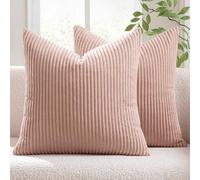 MIULEE Striped Corduroy Fabric Square Throw Pillow Case,Solid Cushion Cover Sham Home for Sofa Chair Couch/Bedroom Decorative Pillowcases 20x20 inch 50x50cm 2 Pieces Pink