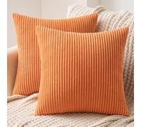 MIULEE Striped Corduroy Fabric Square Throw Pillow Case,Solid Cushion Cover Sham Home for Sofa Chair Couch/Bedroom Decorative Pillowcases 20x20 inch 50x50cm 2 Pieces Orange
