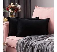 MIULEE Velvet Cushion Covers 30cm x 50cm Black Decorative Oblong Throw Pillow Covers Rectangular Flanges Pillowcases Soft for Livingroom Sofa Bedroom with Invisible Zipper 12 x 20 Inch Pack of 2