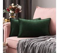 MIULEE Velvet Cushion Covers 30cm x 50cm Dark Green Decorative Oblong Throw Pillow Covers Rectangular Flanges Pillowcases Soft for Livingroom Sofa Bedroom with Invisible Zipper 12 x 20 Inch Pack of 2