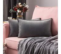 MIULEE Velvet Cushion Covers 30cm x 50cm Light Grey Decorative Oblong Throw Pillow Covers Rectangular Flanges Pillowcases Soft for Livingroom Sofa Bedroom with Invisible Zipper 12 x 20 Inch Pack of 2