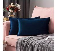 MIULEE Velvet Cushion Covers 30cm x 50cm Navy Decorative Oblong Throw Pillow Covers Rectangular Flanges Pillowcases Soft for Livingroom Sofa Bedroom with Invisible Zipper 12 x 20 Inch Pack of 2