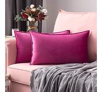 MIULEE Velvet Cushion Covers 30cm x 50cm Pink Decorative Oblong Throw Pillow Covers Rectangular Flanges Pillowcases Soft for Livingroom Sofa Bedroom with Invisible Zipper 12 x 20 Inch Pack of 2