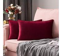 MIULEE Velvet Cushion Covers 30cm x 50cm Wine Red Decorative Oblong Throw Pillow Covers Rectangular Flanges Pillowcases Soft for Livingroom Sofa Bedroom with Invisible Zipper 12 x 20 Inch Pack of 2