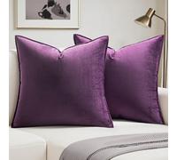 MIULEE Velvet Cushion Covers 40cm x 40cm Aubergine Decorative Square Throw Pillow Covers Flanges Pillowcases Soft for Livingroom Sofa Bedroom with Invisible Zipper 16 x 16 Inch Pack of 2