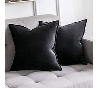 MIULEE Velvet Cushion Covers 40cm x 40cm Black Decorative Square Throw Pillow Covers Flanges Pillowcases Soft for Livingroom Sofa Bedroom with Invisible Zipper 16 x 16 Inch Pack of 2