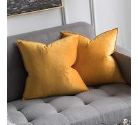MIULEE Velvet Cushion Covers 40cm x 40cm Bright Yellow Decorative Square Throw Pillow Covers Flanges Pillowcases Soft for Livingroom Sofa Bedroom with Invisible Zipper 16 x 16 Inch Pack of 2