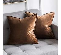 MIULEE Velvet Cushion Covers 40cm x 40cm Chocolat Decorative Square Throw Pillow Covers Flanges Pillowcases Soft for Livingroom Sofa Bedroom with Invisible Zipper 16 x 16 Inch Pack of 2