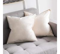 MIULEE Velvet Cushion Covers 40cm x 40cm Christmas Cream Decorative Square Throw Pillow Covers Flanges Pillowcases Soft for Livingroom Sofa Bedroom with Invisible Zipper 16 x 16 Inch Pack of 2