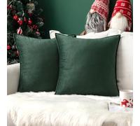 MIULEE Velvet Cushion Covers 40cm x 40cm Christmas Dark Green Decorative Square Throw Pillow Covers Flanges Pillowcases Soft for Livingroom Sofa Bedroom with Invisible Zipper 16 x 16 Inch Pack of 2