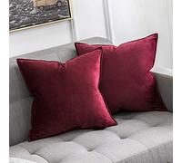 MIULEE Velvet Cushion Covers 40cm x 40cm Christmas Wine Red Decorative Square Throw Pillow Covers Flanges Pillowcases Soft for Livingroom Sofa Bedroom with Invisible Zipper 16 x 16 Inch Pack of 2